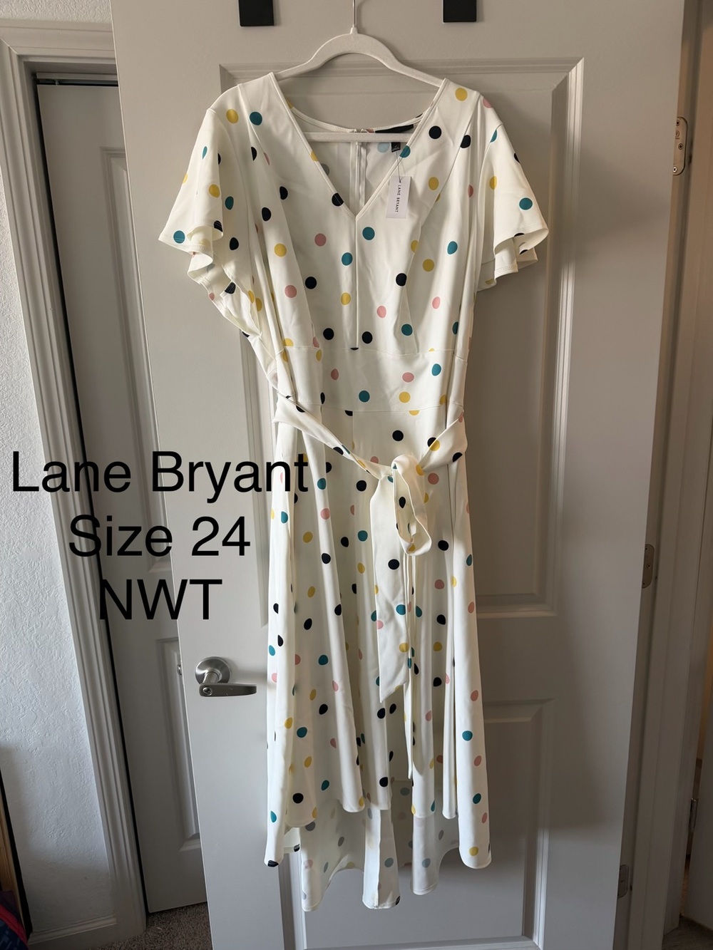 Lane Bryant White Polka Dot High-Low Wrap Dress